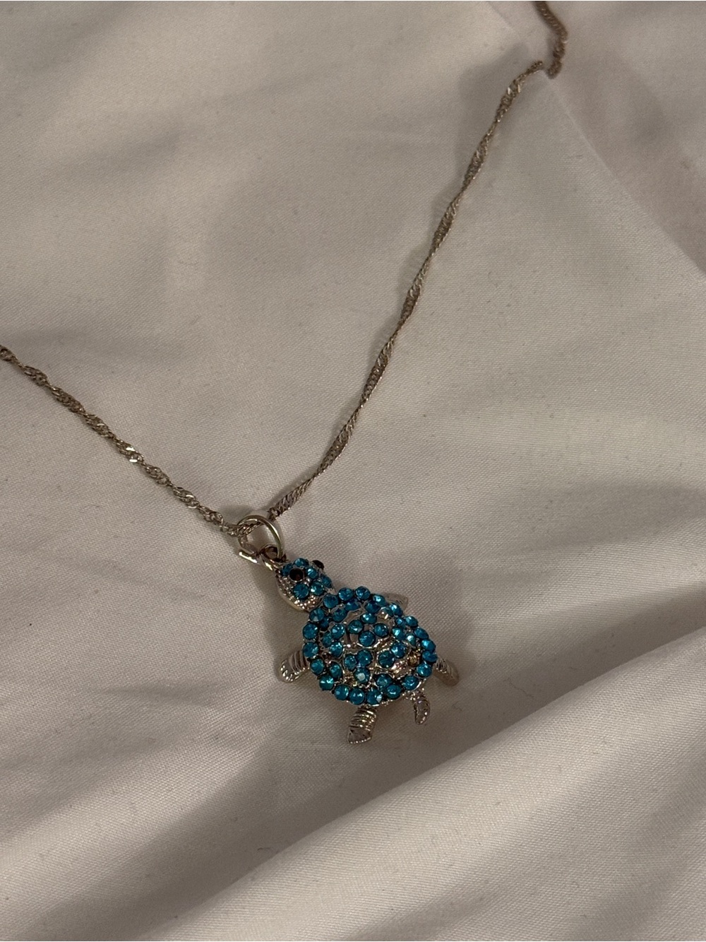 Blue Crystal Turtle Pendant Necklace - Women's Jewelry